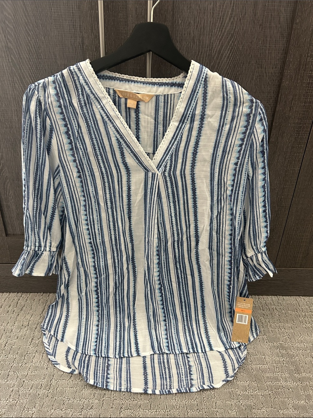 Striped V-Neck Top in Blue and White